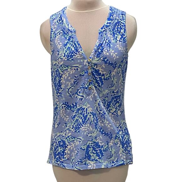 LILLY PULITZER Essie Tank Top Light Blue Sea Turtles XSMALL Cotton Preppy Resort - Picture 2 of 6